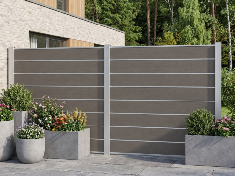 Elephant Steckzaun Modular EVO 180 WPC steingrau 180x174cm, Leiste Silber