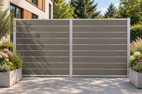 Elephant Steckzaun Modular EVO 200 WPC steingrau 180x195cm Leiste Silber