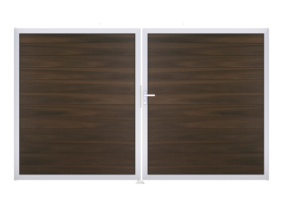 GrojaSolid BPC Steckzaun Doppeltor DIN Links Sonderbreite H:180cm walnuss EV1