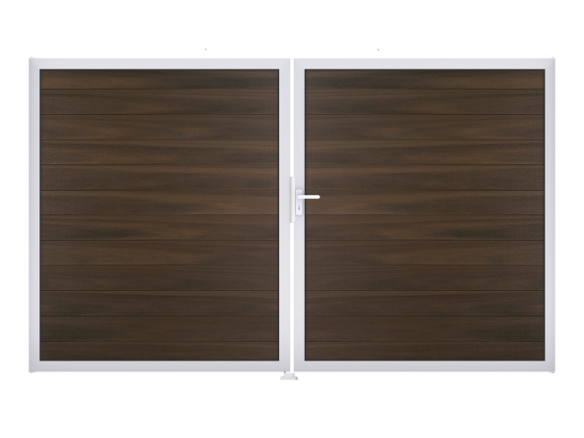 GrojaSolid BPC Steckzaun Doppeltor DIN Links Sonderbreite H:180cm walnuss EV1