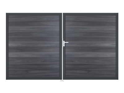 GrojaSolid BPC Steckzaun Doppeltor DIN Links Sonderbreite H:180cm<br>steingrau DB703