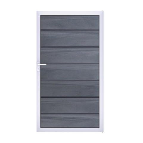 GrojaSolid Grande Premium BPC Steckzaun Universal Tor 100x180cm steingrau co-extrudiert-silber