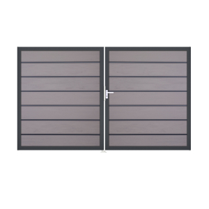 GrojaSolid Grande Premium BPC Steckzaun Doppeltor DIN Links Sonderbreite H:180cm BiColor-Sand-anthrazit DB703