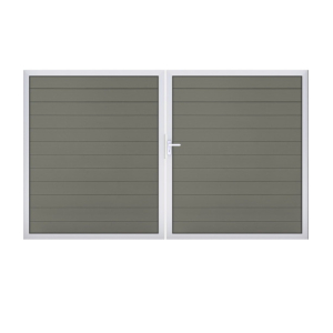 GrojaSolid BPC Steckzaun Doppeltor DIN Links Sonderbreite H:180cm grau EV1
