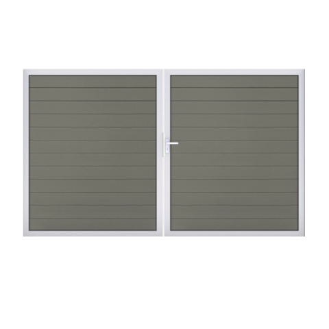 GrojaSolid BPC Steckzaun Doppeltor DIN Links Sonderbreite H:180cm grau EV1