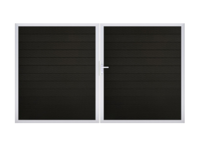 GrojaSolid BPC Steckzaun Doppeltor DIN Links Sonderbreite H:180cm schwarz-co-exdrudiert EV1