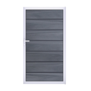 Groja Solid Grande Premium BPC Steckzaun Tor Sonderbreite H:180cm steingrau co-exdrudiert, Alu-blank EV1