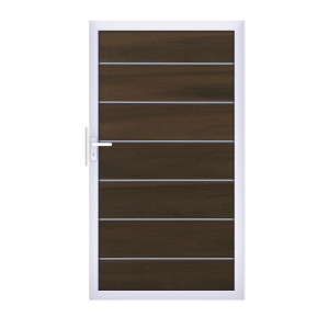 Groja Solid Grande Premium BPC Steckzaun Tor Sonderbreite H:180cm walnuss, Alu-blank EV1