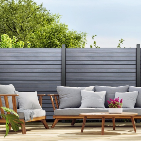 GrojaSolid Rhombus Steckzaun-Set Steingrau co-extrudiert 180x180cm