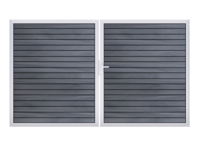 GrojaSolid Rhombus BPC Steckzaun Doppeltor 300x180cm steingrau co-exdrudiert Alu-blank EV1, DIN links