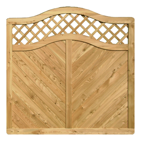 Massivzaun 180x180-165cm mit Gitter und Rundbogen L&auml;rche natur