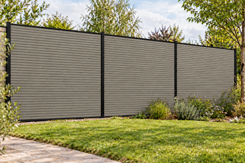 Elephant Steckzaun Set Triple Rhombus WPC Steingrau 180x178cm Leisten Schwarz