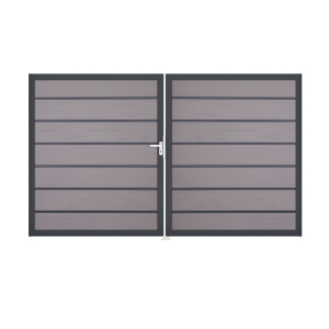 GrojaSolid Grande Premium BPC Steckzaun Doppeltor DIN Rechts Sonderbreite H:180cm BiColor-Sand-anthrazit DB703