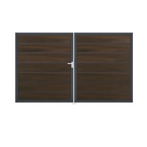 GrojaSolid Grande Premium BPC Steckzaun Doppeltor DIN Rechts Sonderbreite H:180cm walnuss co-extrudiert-anthrazit DB703