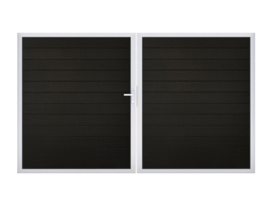 GrojaSolid BPC Steckzaun Doppeltor DIN Rechts Sonderbreite H:180cm schwarz-co-exdrudiert EV1