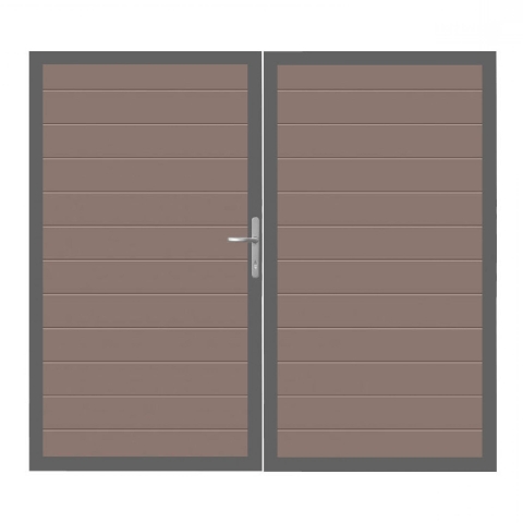 GrojaSolid BPC Steckzaun Doppeltor DIN Rechts Sonderbreite H:180cm terra DB703