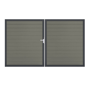 GrojaSolid BPC Steckzaun Doppeltor DIN Rechts Sonderbreite H:180cm grau, Alu-anthrazit DB703