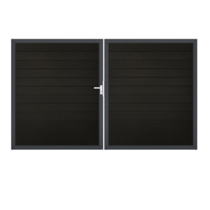 GrojaSolid BPC Steckzaun Doppeltor DIN Rechts Sonderbreite H:180cm schwarz-co-exdrudiert DB703