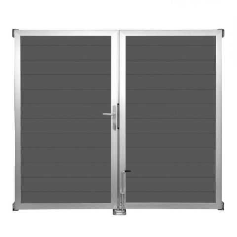 GrojaLumino Alu Steckzaun Doppeltor DIN Rechts Sonderbreite H:180cm anthrazit EV1