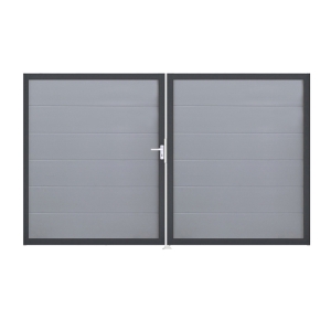 Groja BasicLine Steckzaun Doppeltor DIN Rechts Sonderbreite H:180cm silbergrau DB703