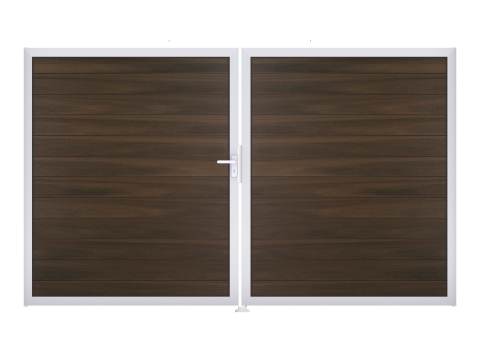 GrojaSolid BPC Steckzaun Doppeltor DIN Rechts Sonderbreite H:180cm walnuss EV1