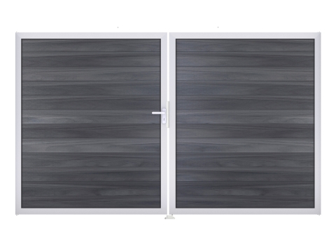 GrojaSolid BPC Steckzaun Doppeltor DIN Rechts Sonderbreite H:180cm steingrau EV1