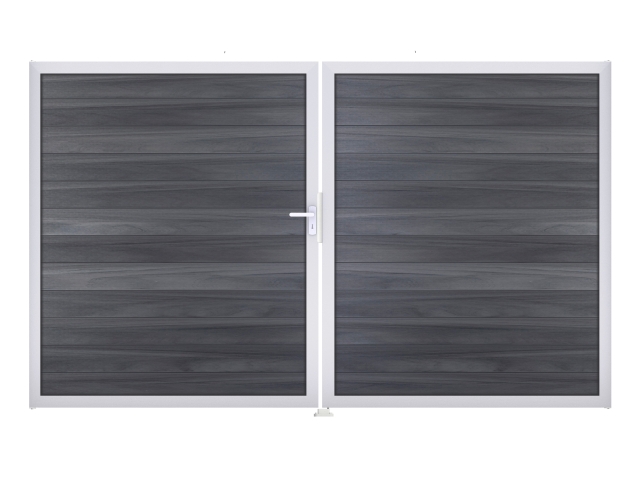 GrojaSolid BPC Steckzaun Doppeltor DIN Rechts Sonderbreite H:180cm steingrau EV1