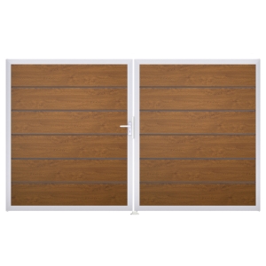 Groja BasicLine Steckzaun Premium DIN Rechts Doppeltor Sonderbreite H:180cm Golden Oak EV1