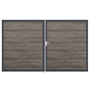 Groja BasicLine Steckzaun Premium Doppeltor DIN Links Sonderbreite H:180cm Monument Oak DB703