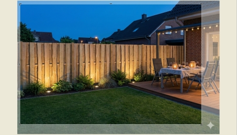 Nutzungsbeispiel des Bohlenzaun. Die zus?tzlichen Artikel sind nicht mit im Lieferumfang enthalten.