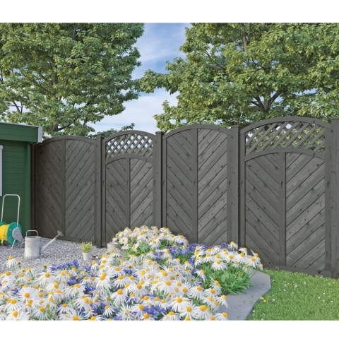 Sichtschutzzaun Lyon Fichte farbbehandelt Granit 120-180-165cm mit Rankgitter