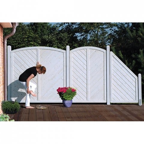 Sichtschutzzaun Lyon Fichte farbbehandelt Grauwei&szlig; 120-180-165cm mit Rankgitter