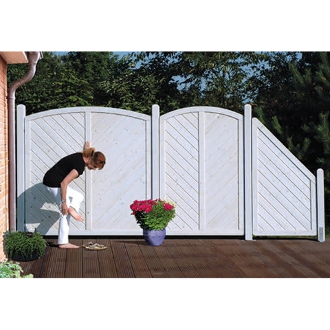 Sichtschutzzaun Lyon Fichte farbbehandelt Grauwei&szlig; 180-180-165cm mit Rankgitter