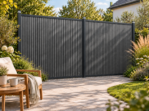 Elephant Dark Line Stripes Zaun 180x180cm Anthrazit WPC Rahmen Anthrazit
