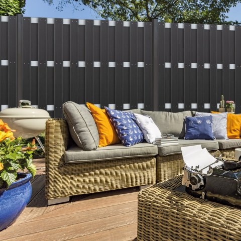 Ibiza DIY Zaun Bausatz, WPC Anthrazit-Alu 180x180cm