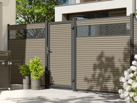 System NEO Platinum Zauntor taupe-grau 3727 Universalanschlag 98x180 cm