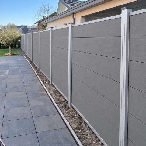 Elephant Steckzaun Fusion MAX WPC steingrau, Leiste silber 180x174cm
