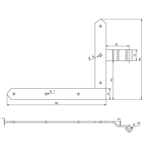 Beschlagssatz f&uuml;r Rundbogen-Einzeltore links Stahl galv. verz. schwarz