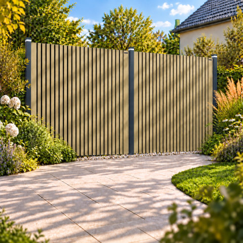 Elephant Zaun WPC Dark Line Stripes Black Eiche 180x180cm co-extrudiert