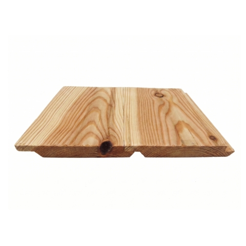 Fassandenprofil Douglasie Wechselfalzbrett 25x155mm gehobelt. Verlegebeispiel von 2 Brettern Unterseite.